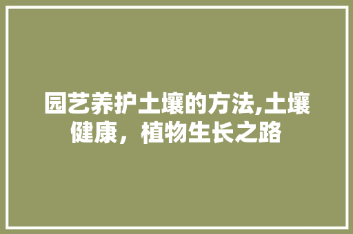 园艺养护土壤的方法,土壤健康，植物生长之路