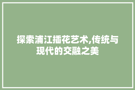 探索浦江插花艺术,传统与现代的交融之美