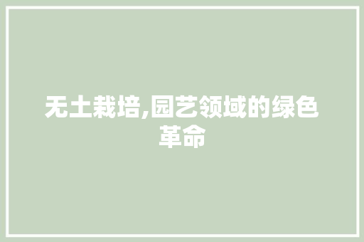 无土栽培,园艺领域的绿色革命