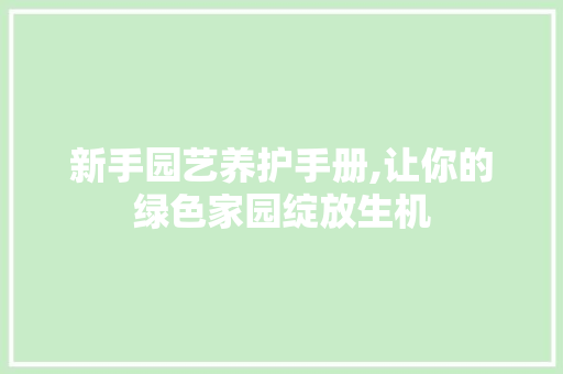 新手园艺养护手册,让你的绿色家园绽放生机