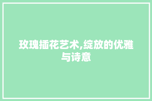 玫瑰插花艺术,绽放的优雅与诗意 种植技术
