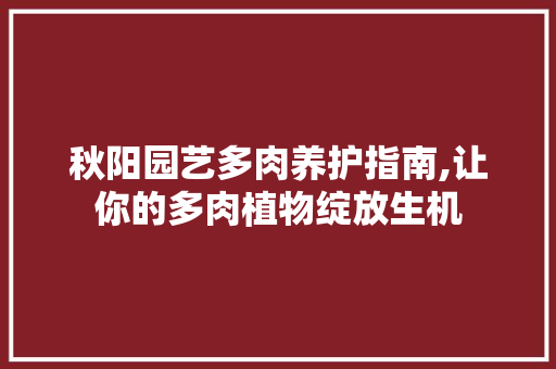 秋阳园艺多肉养护指南,让你的多肉植物绽放生机