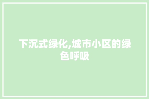下沉式绿化,城市小区的绿色呼吸